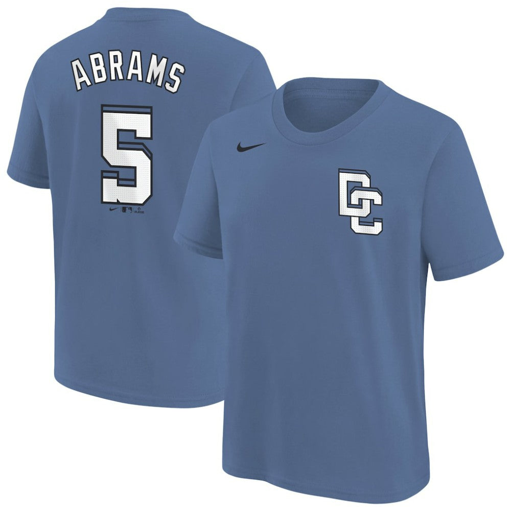 CJ Abrams Washington Nationals Nike Youth Fuse City Connect Name & Number T-Shirt - Blue T-shirts