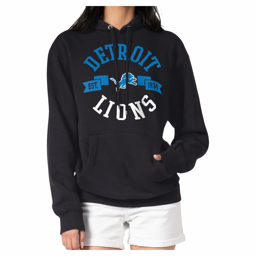 Detroit Lions G-III 4Her by Carl Banks Women's Round Team Logo Fleece Tri-Blend Pullover Hoodie - Black Hoodies