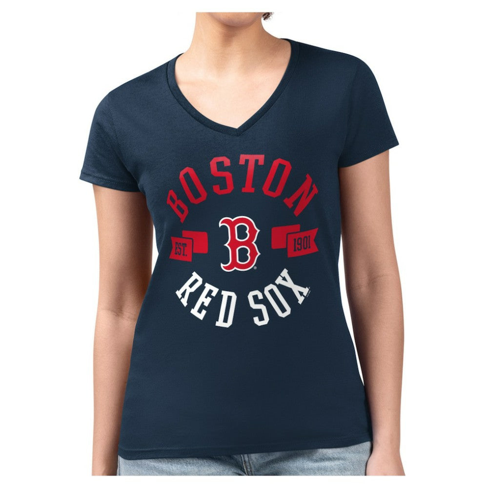 Boston Red Sox G-III 4Her by Carl Banks Women's Super-Slim Fit Lightweight Collage Team Graphic V-Neck T-Shirt - Navy T-shirts