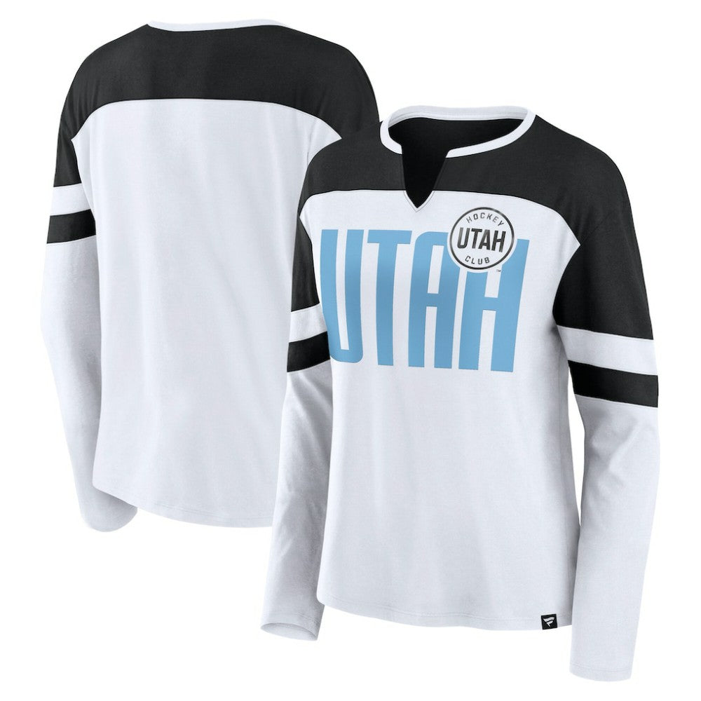Utah Mammoth Fanatics Women's Frozen Notch Neck Bi-Blend Long Sleeve T-Shirt - White | US 202032880