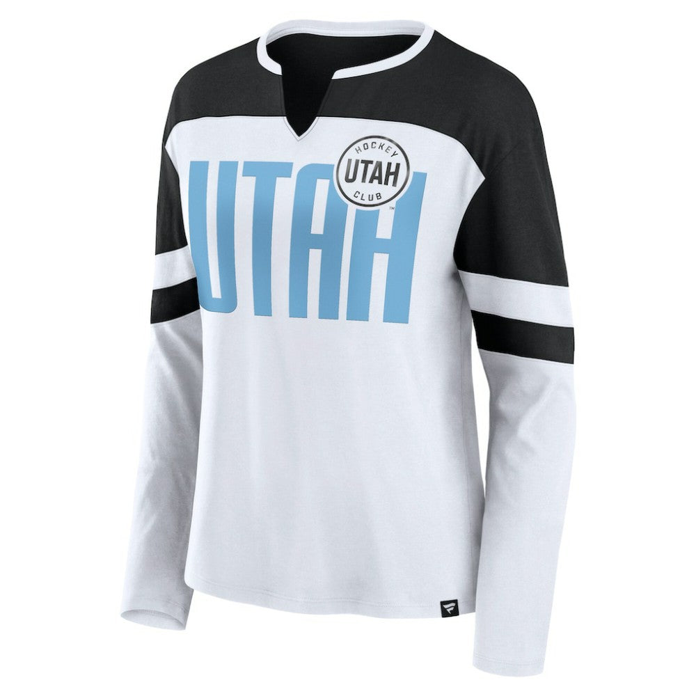 Utah Mammoth Fanatics Women's Frozen Notch Neck Bi-Blend Long Sleeve T-Shirt - White | US 202032880