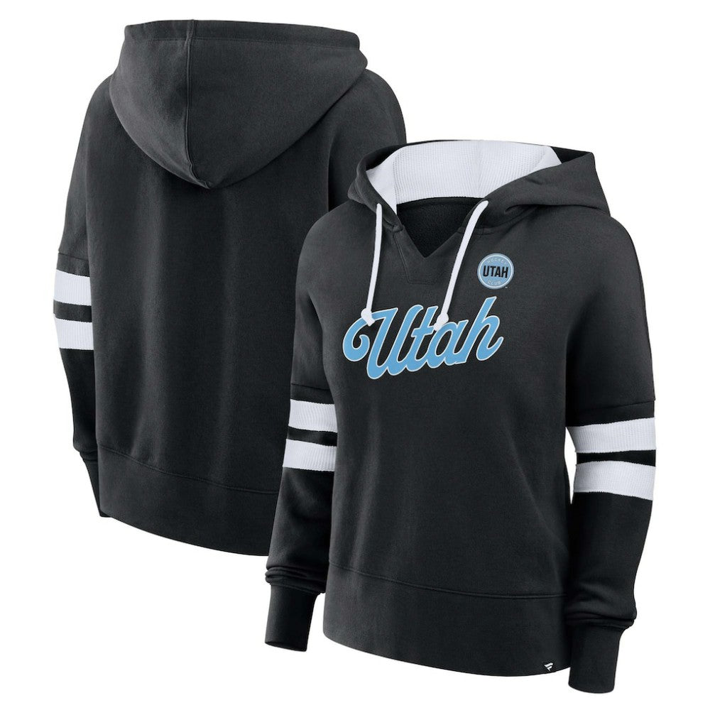 Utah Mammoth Fanatics Women's Oversized Seize V-Neck Pullover Hoodie - Black | US 202032882