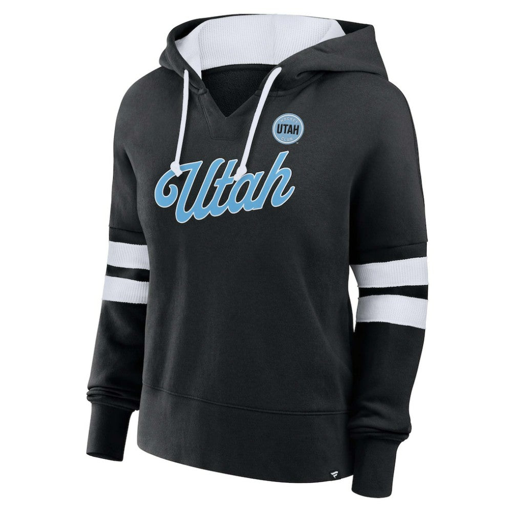 Utah Mammoth Fanatics Women's Oversized Seize V-Neck Pullover Hoodie - Black | US 202032882