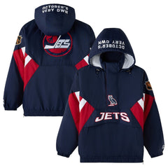 Winnipeg Jets OVO x Starter Half-Zip Hooded Jacket - Navy | US 202034617