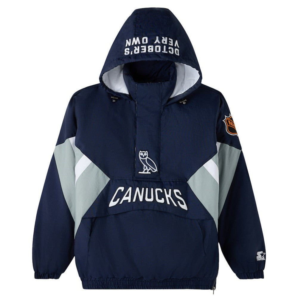 Vancouver Canucks OVO x Starter Half-Zip Hooded Jacket - Blue | US 202034621