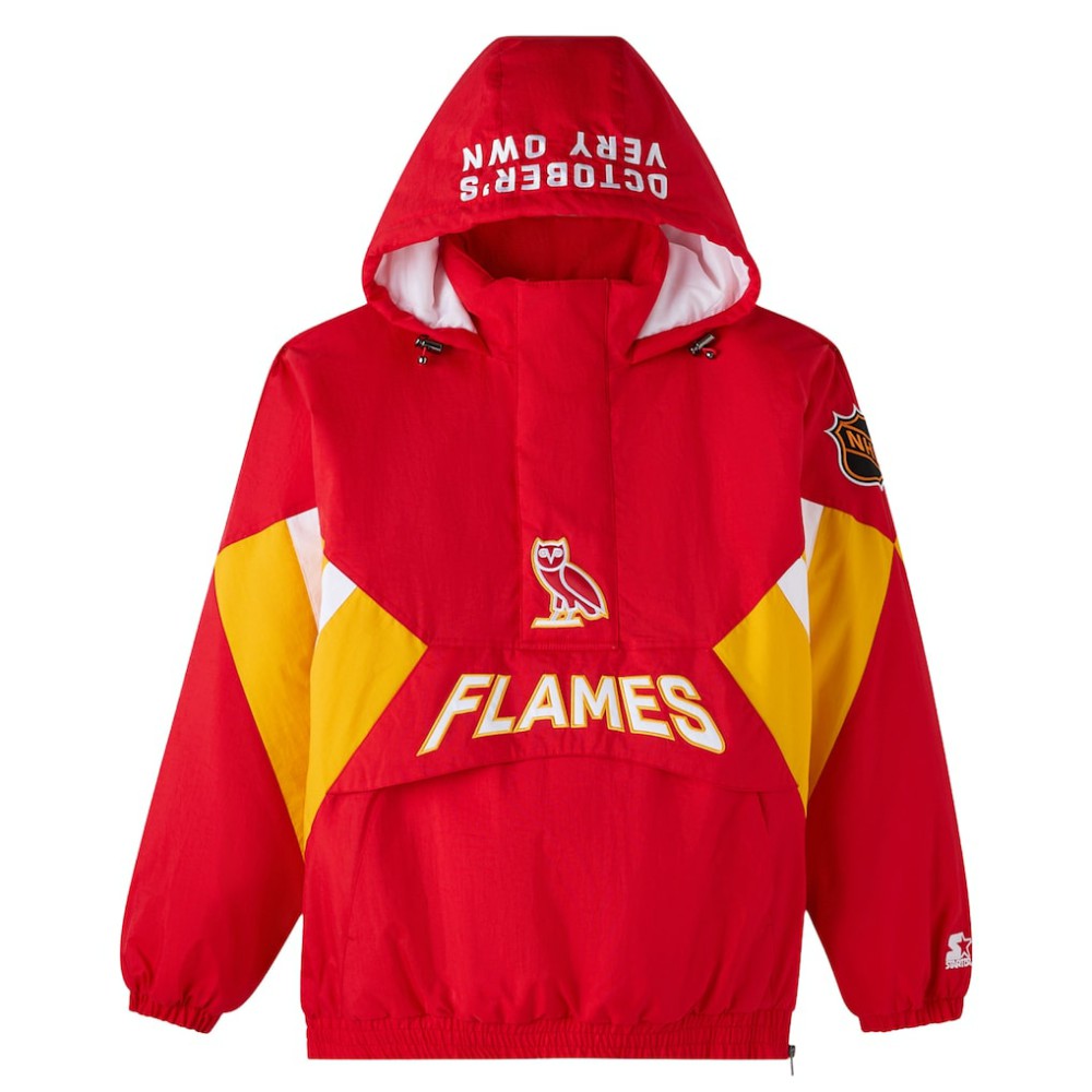 Calgary Flames OVO x Starter Half-Zip Hooded Jacket - Red | US 202034623