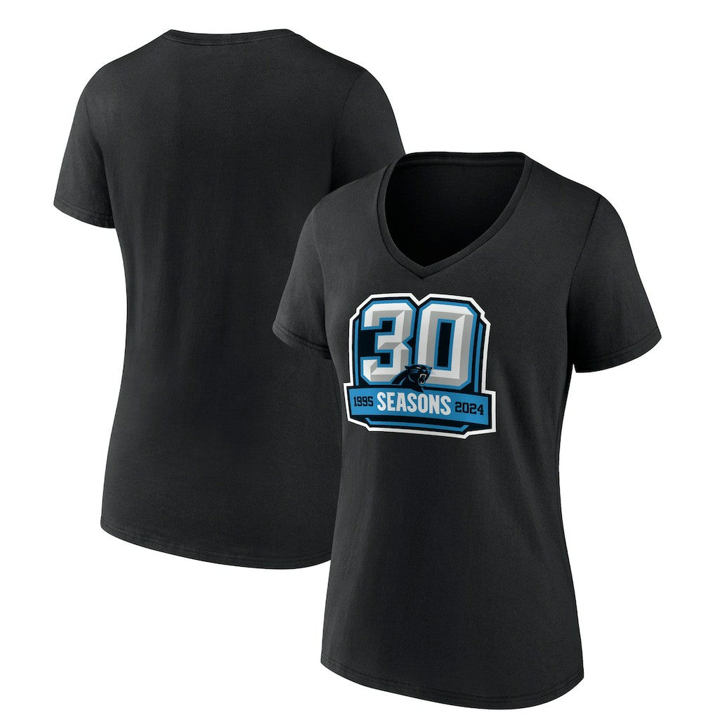 Carolina Panthers Women's 30th Anniversary V-Neck T-Shirt - Black T-shirts