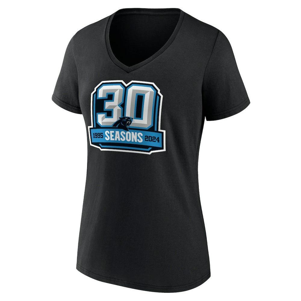 Carolina Panthers Women's 30th Anniversary V-Neck T-Shirt - Black T-shirts