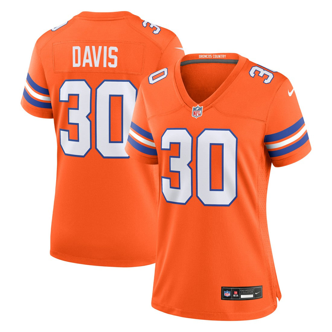 Terrell Davis Denver Broncos Women's Mile High Collection 1977 Throwback Retired Player Game Jersey - Orange Jerseys