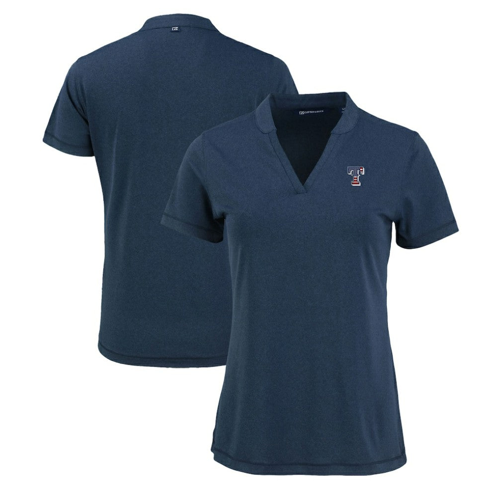 Texas Rangers Cutter & Buck Women's Forge Stretch Blade DryTec V-Neck Polo - Heather Navy