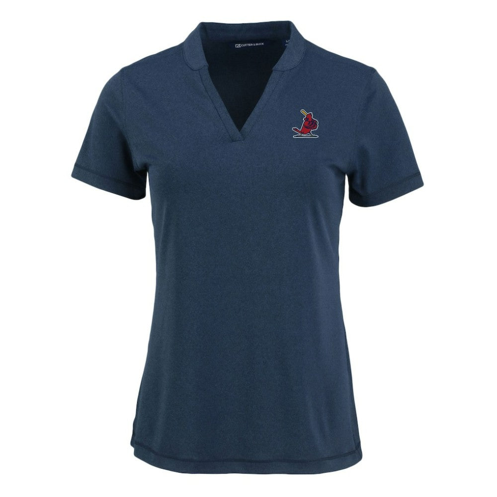 St. Louis Cardinals Cutter & Buck Women's Forge Stretch Blade DryTec V-Neck Polo - Heather Navy