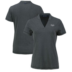 Tampa Bay Rays Cutter & Buck Women's Forge Stretch Blade DryTec V-Neck Polo - Heather Black