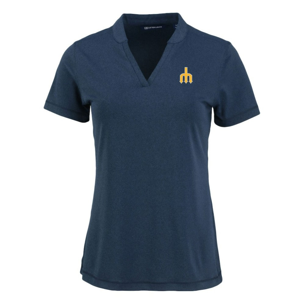 Seattle Mariners Cutter & Buck Women's Forge Stretch Blade DryTec V-Neck Polo - Heather Navy