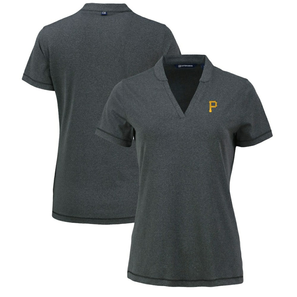 Pittsburgh Pirates Cutter & Buck Women's Forge Stretch Blade DryTec V-Neck Polo - Heather Black