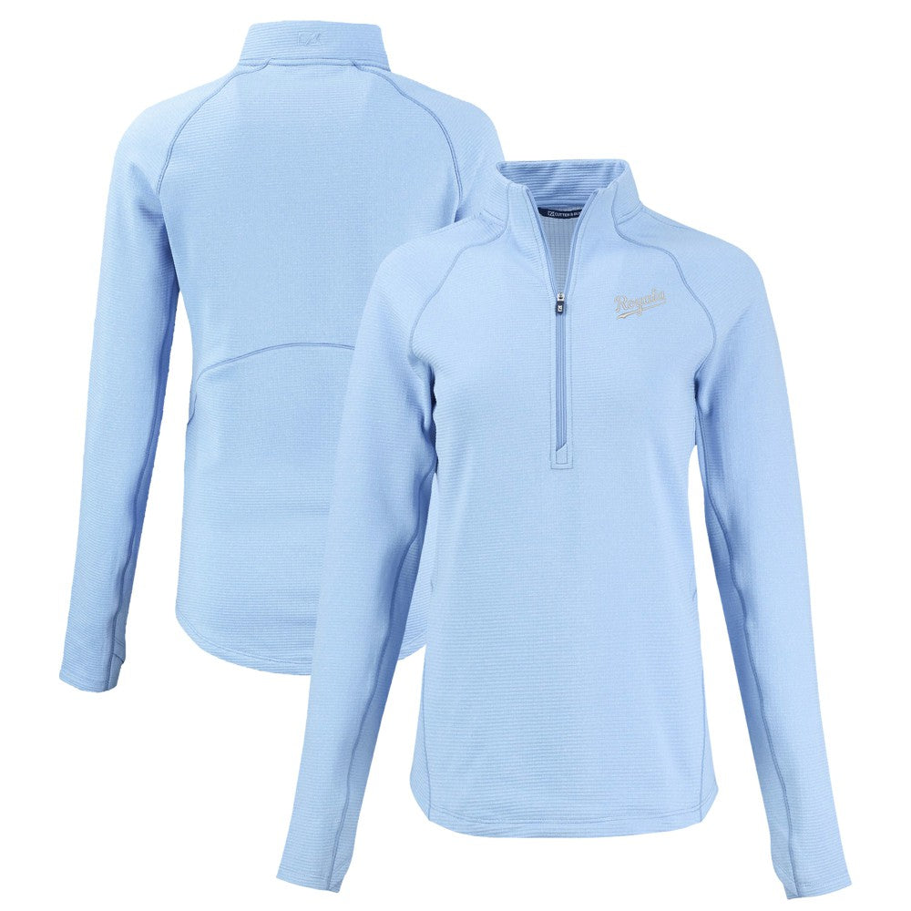 Kansas City Royals Cutter & Buck Women's Peshastin Eco Fleece Recycled Raglan Half-Zip Top - Heather Light Blue Tops
