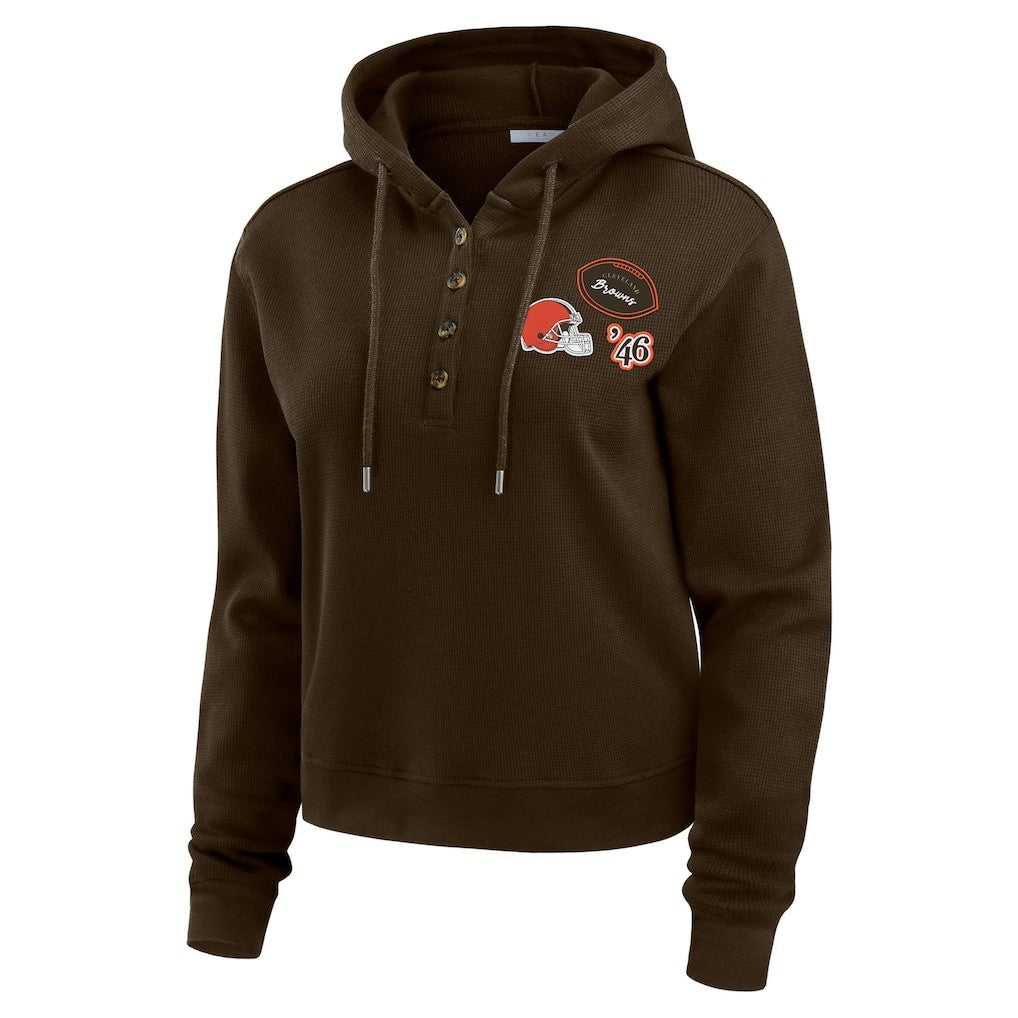 Cleveland Browns WEAR by Erin Andrews Women's Plus Size Waffle Hoodie Pullover Top - Brown Hoodies
