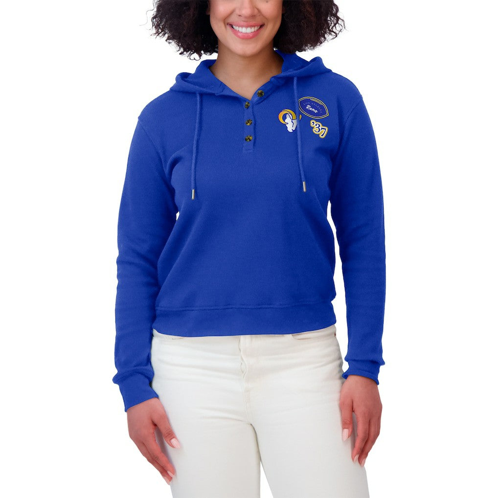 Los Angeles Rams WEAR by Erin Andrews Women's Plus Size Waffle Hoodie Pullover Top - Royal Hoodies