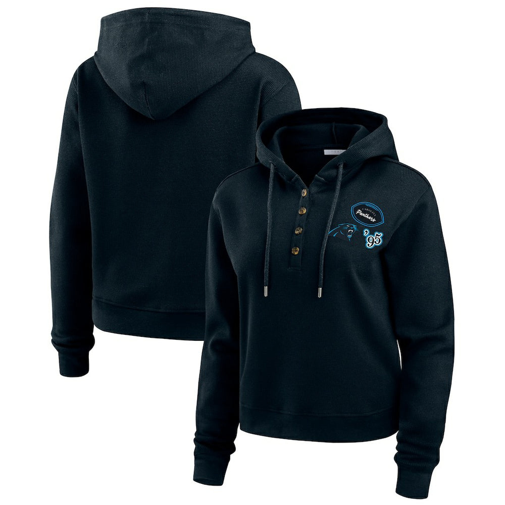 Carolina Panthers WEAR by Erin Andrews Women's Plus Size Waffle Hoodie Pullover Top - Black Hoodies