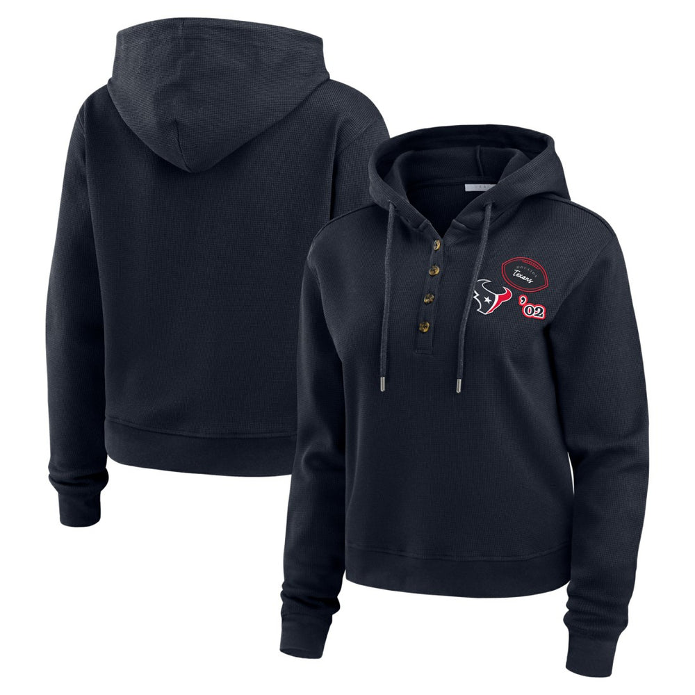 Houston Texans WEAR by Erin Andrews Women's Plus Size Waffle Hoodie Pullover Top - Navy Hoodies