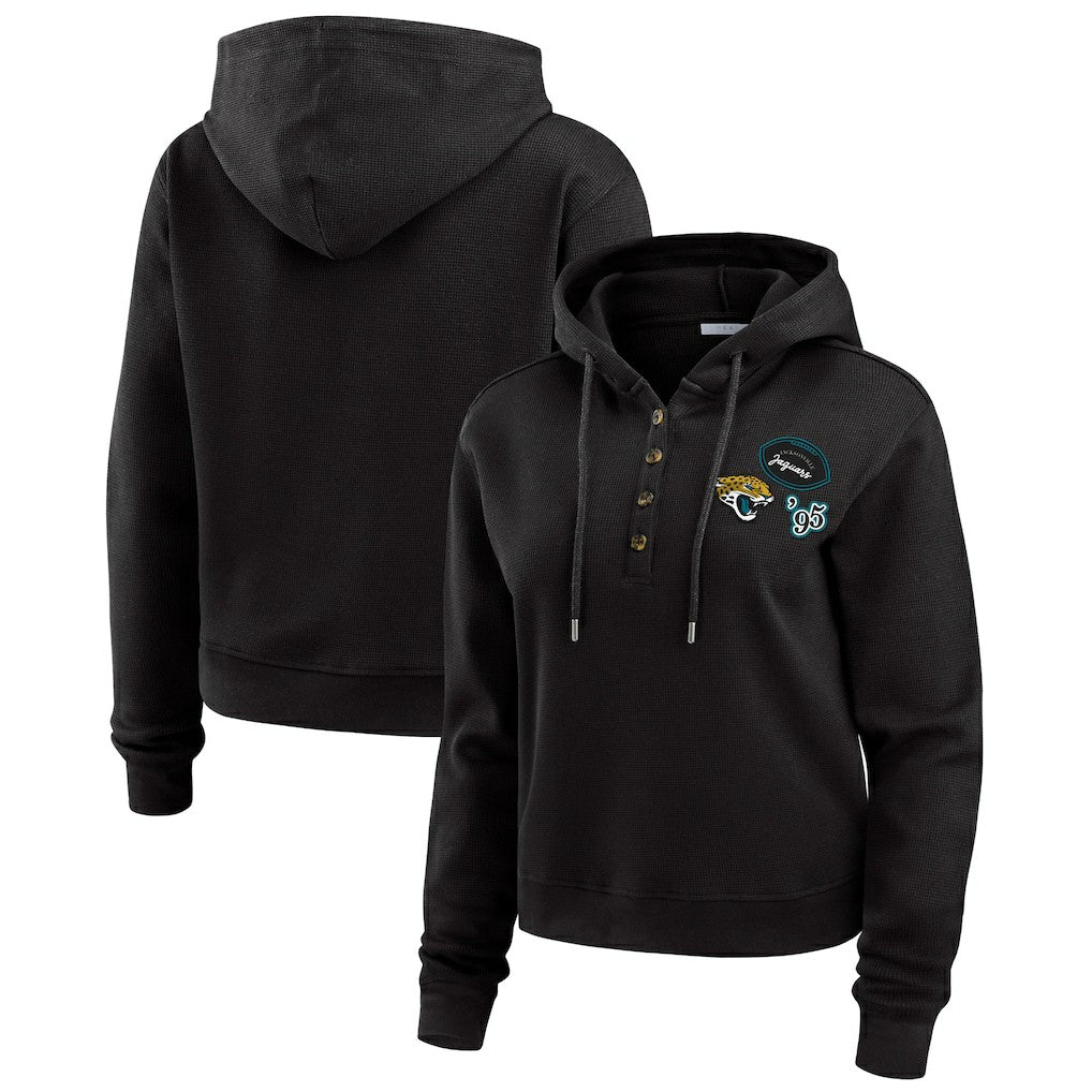 Jacksonville Jaguars WEAR by Erin Andrews Women's Plus Size Waffle Hoodie Pullover Top - Black Hoodies