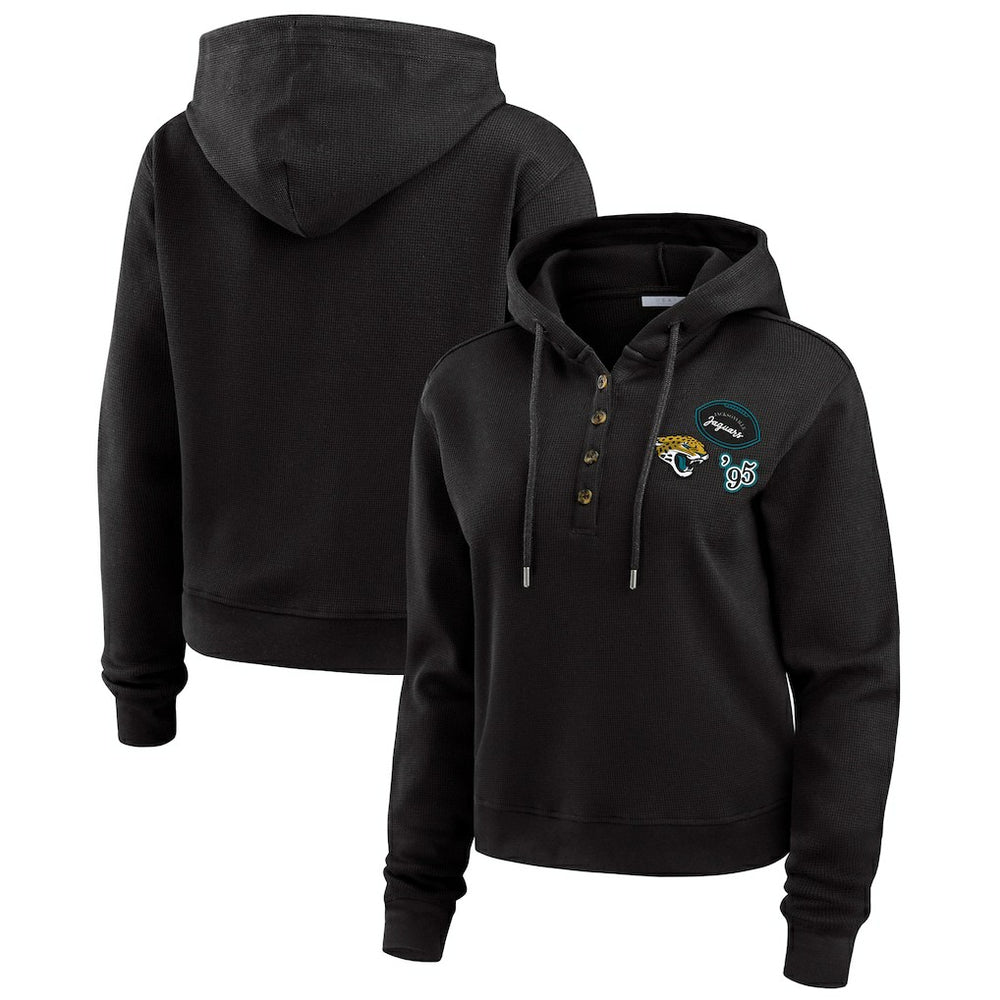 Jacksonville Jaguars WEAR by Erin Andrews Women's Plus Size Waffle Hoodie Pullover Top - Black Hoodies