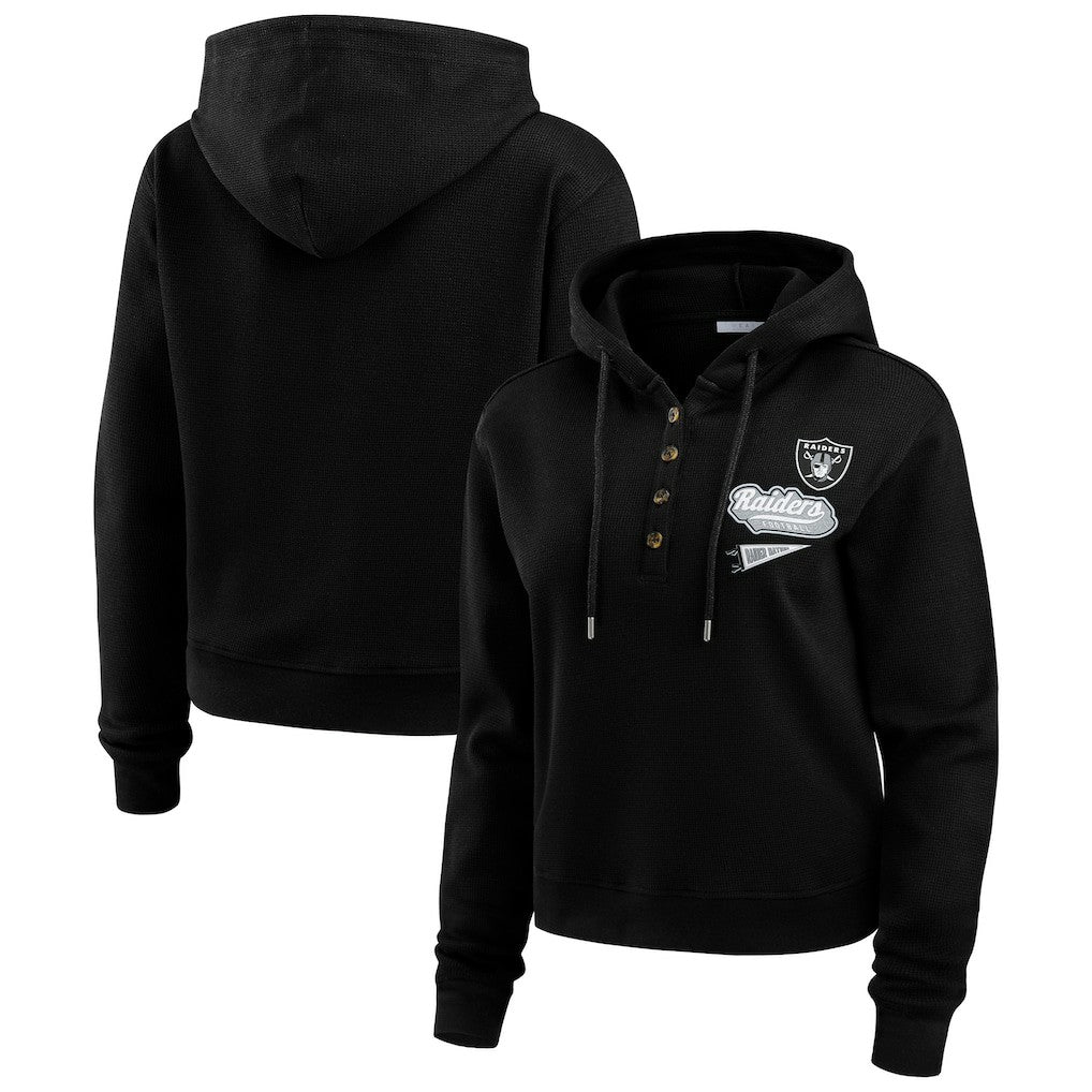 Las Vegas Raiders WEAR by Erin Andrews Women's Plus Size Waffle Hoodie Pullover Top - Black Hoodies