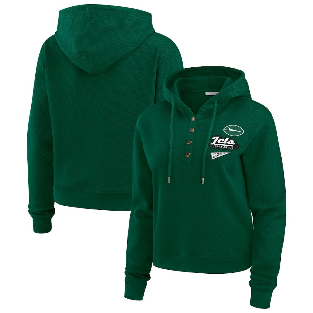 New York Jets WEAR by Erin Andrews Women's Plus Size Waffle Hoodie Pullover Top - Green Hoodies