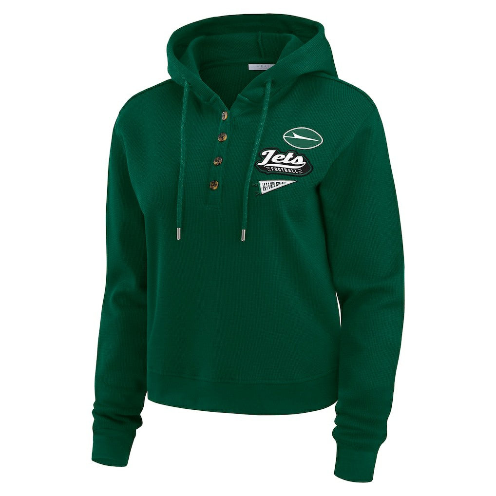 New York Jets WEAR by Erin Andrews Women's Plus Size Waffle Hoodie Pullover Top - Green Hoodies