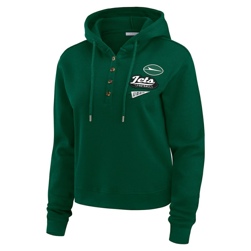 New York Jets WEAR by Erin Andrews Women's Plus Size Waffle Hoodie Pullover Top - Green Hoodies