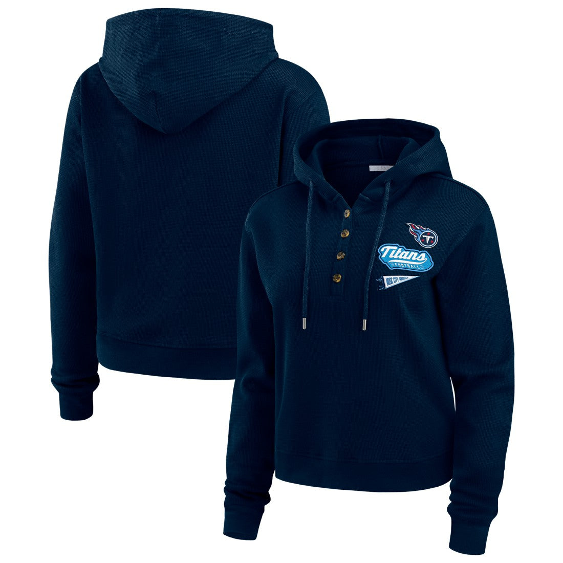 Tennessee Titans WEAR by Erin Andrews Women's Plus Size Waffle Hoodie Pullover Top - Navy Hoodies