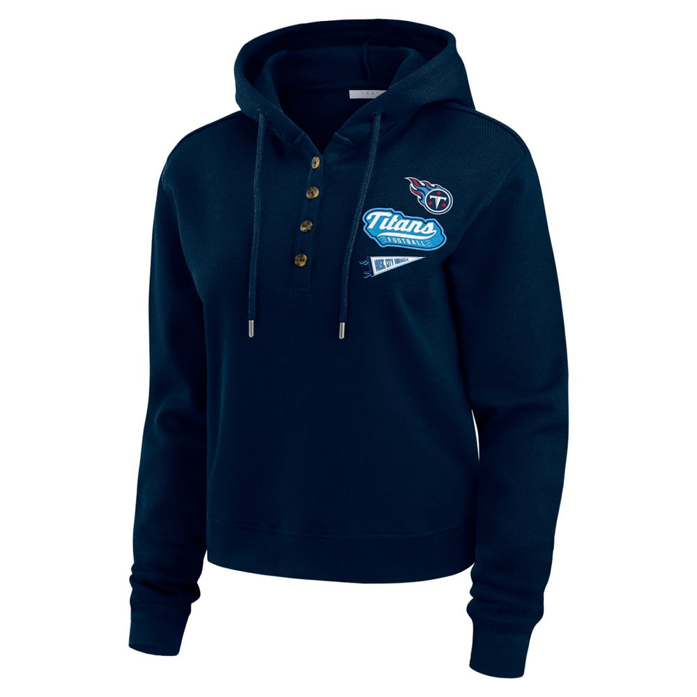 Tennessee Titans WEAR by Erin Andrews Women's Plus Size Waffle Hoodie Pullover Top - Navy Hoodies