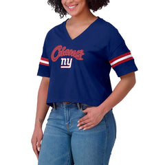 New York Giants WEAR by Erin Andrews Women's Plus Size Color Block Boxy T-Shirt - Royal/White T-shirts