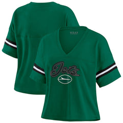 New York Jets WEAR by Erin Andrews Women's Plus Size Color Block Boxy T-Shirt - Green/White T-shirts