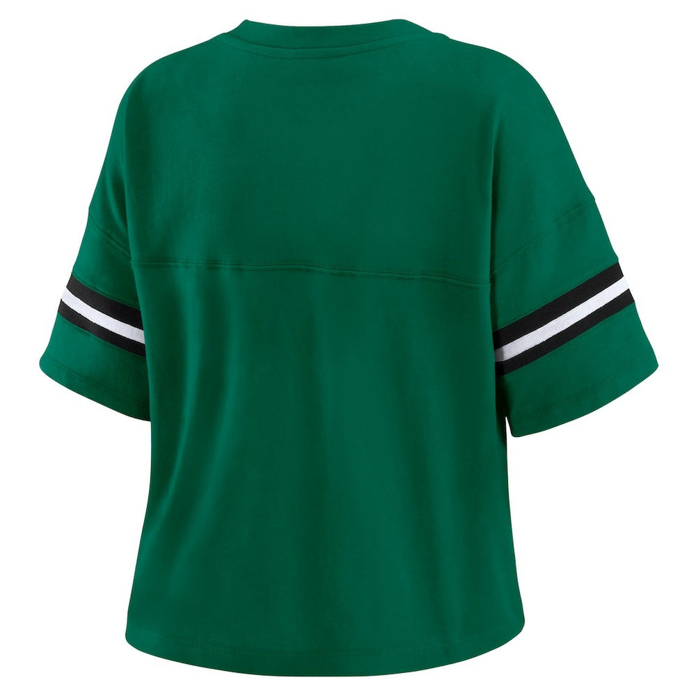 New York Jets WEAR by Erin Andrews Women's Plus Size Color Block Boxy T-Shirt - Green/White T-shirts