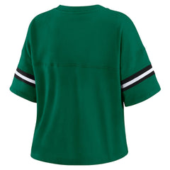 New York Jets WEAR by Erin Andrews Women's Plus Size Color Block Boxy T-Shirt - Green/White T-shirts