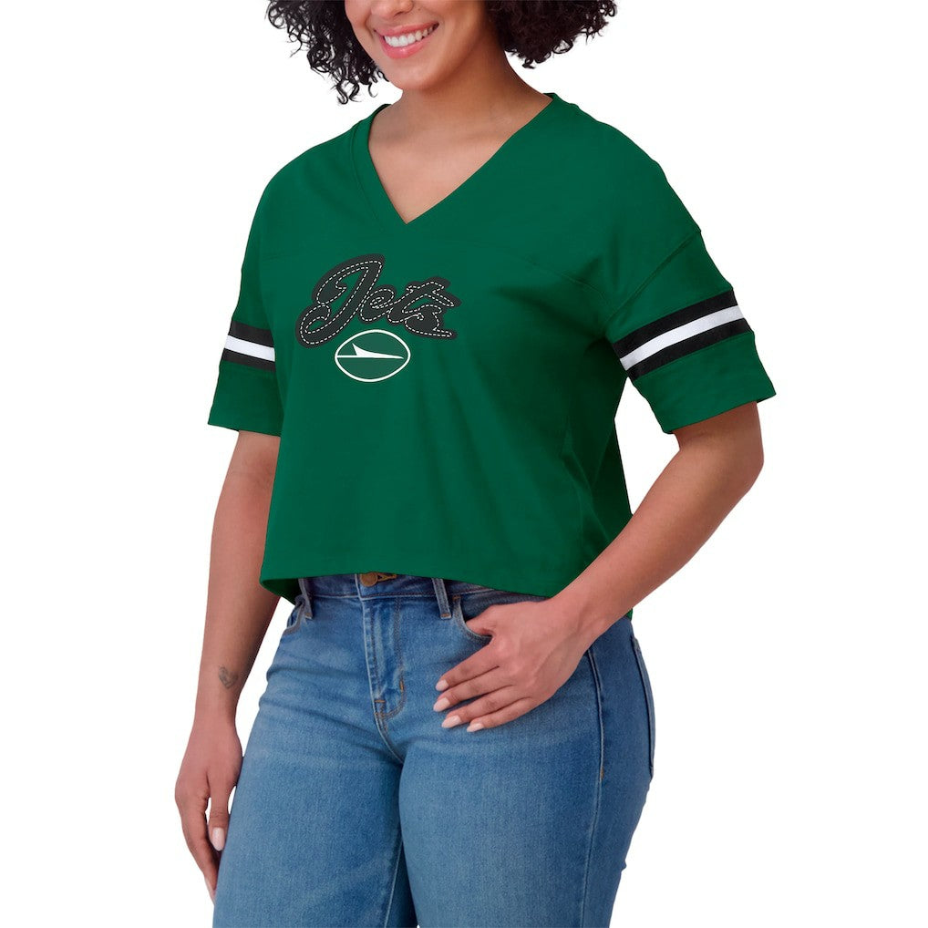 New York Jets WEAR by Erin Andrews Women's Plus Size Color Block Boxy T-Shirt - Green/White T-shirts