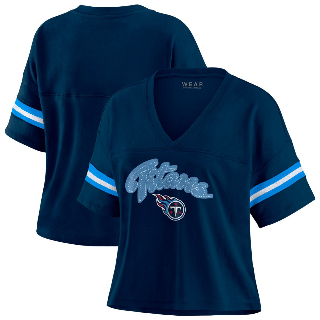 Tennessee Titans WEAR by Erin Andrews Women's Plus Size Color Block Boxy T-Shirt - Navy/White T-shirts