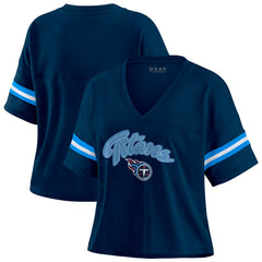 Tennessee Titans WEAR by Erin Andrews Women's Plus Size Color Block Boxy T-Shirt - Navy/White T-shirts