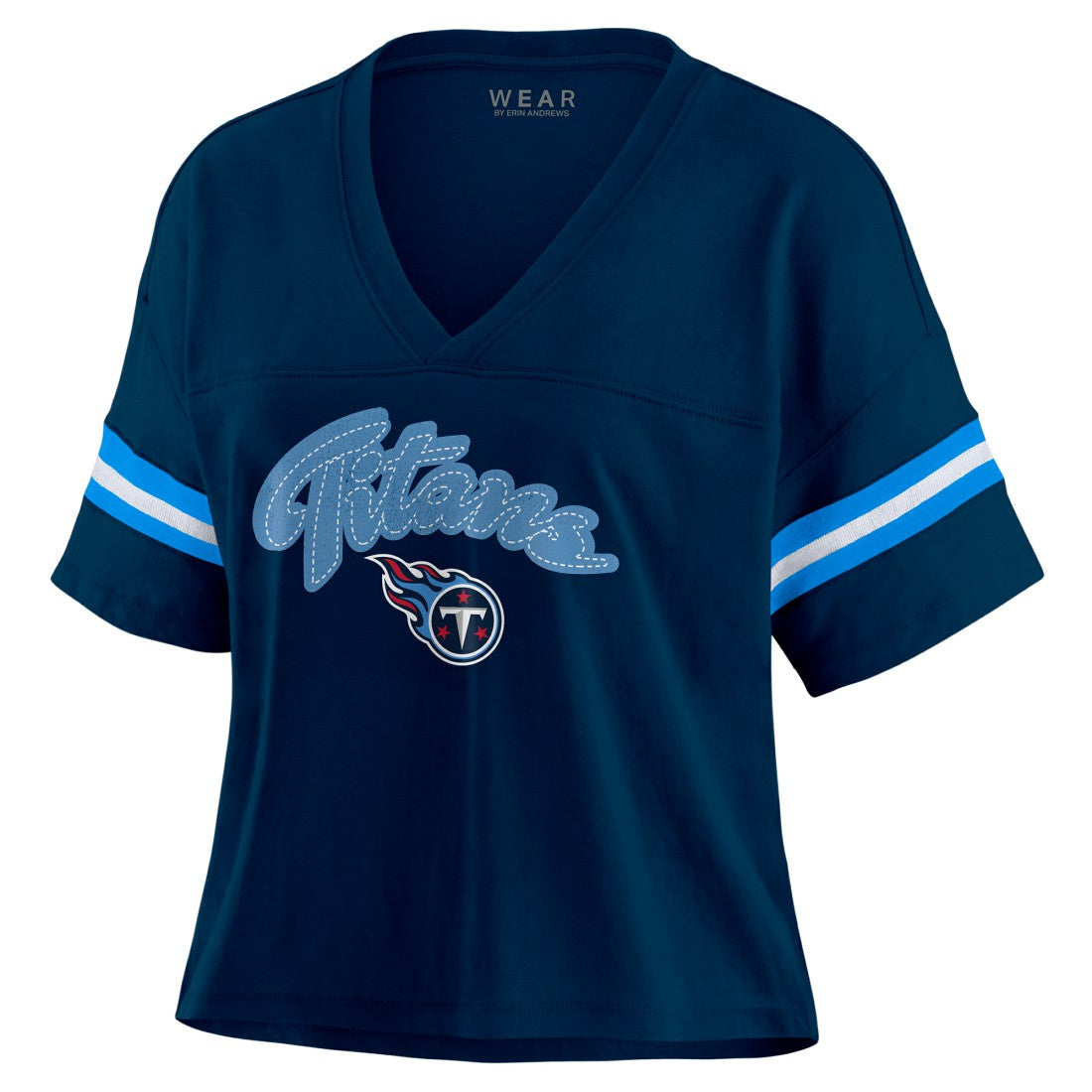 Tennessee Titans WEAR by Erin Andrews Women's Plus Size Color Block Boxy T-Shirt - Navy/White T-shirts