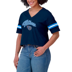Tennessee Titans WEAR by Erin Andrews Women's Plus Size Color Block Boxy T-Shirt - Navy/White T-shirts