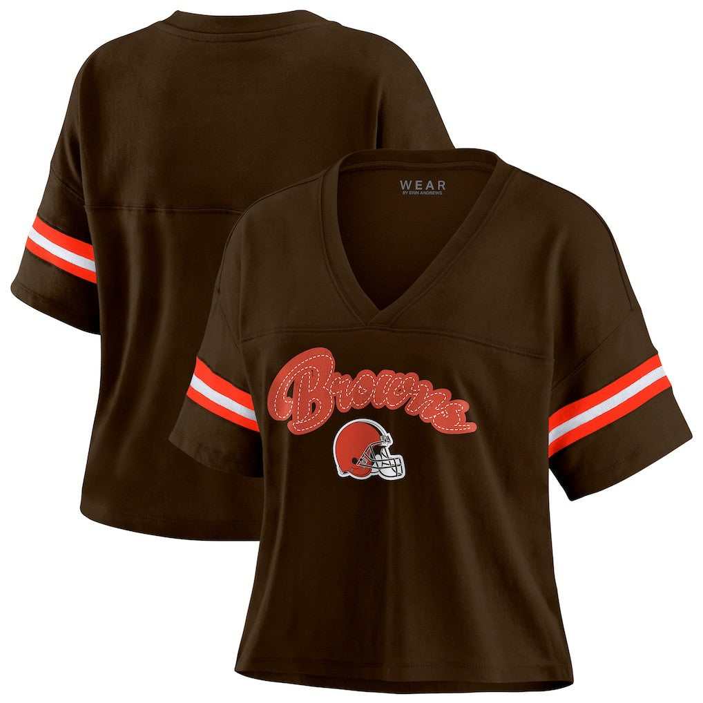 Cleveland Browns WEAR by Erin Andrews Women's Plus Size Color Block Boxy T-Shirt - Brown/White T-shirts