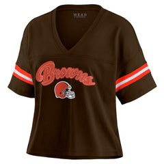 Cleveland Browns WEAR by Erin Andrews Women's Plus Size Color Block Boxy T-Shirt - Brown/White T-shirts