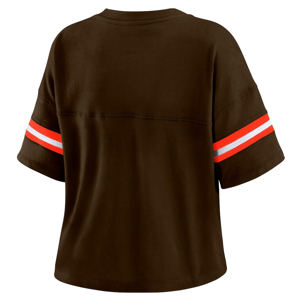 Cleveland Browns WEAR by Erin Andrews Women's Plus Size Color Block Boxy T-Shirt - Brown/White T-shirts