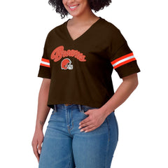 Cleveland Browns WEAR by Erin Andrews Women's Plus Size Color Block Boxy T-Shirt - Brown/White T-shirts