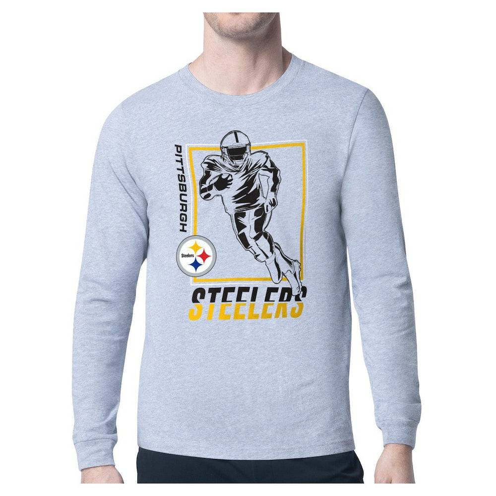 Pittsburgh Steelers Starter Player Grid Long Sleeve T-Shirt - Heather Gray T-shirts