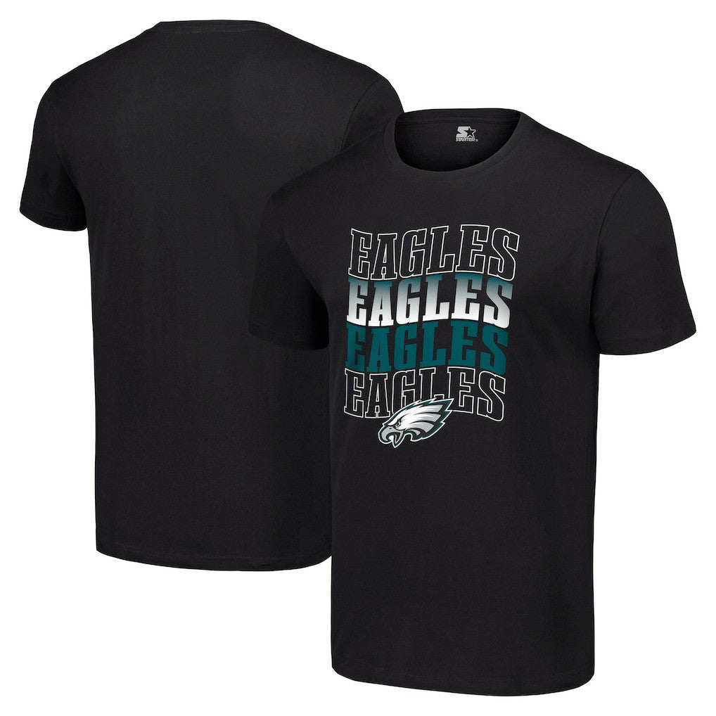 Philadelphia Eagles Starter Four Team Name Logo T-Shirt - Black T-shirts