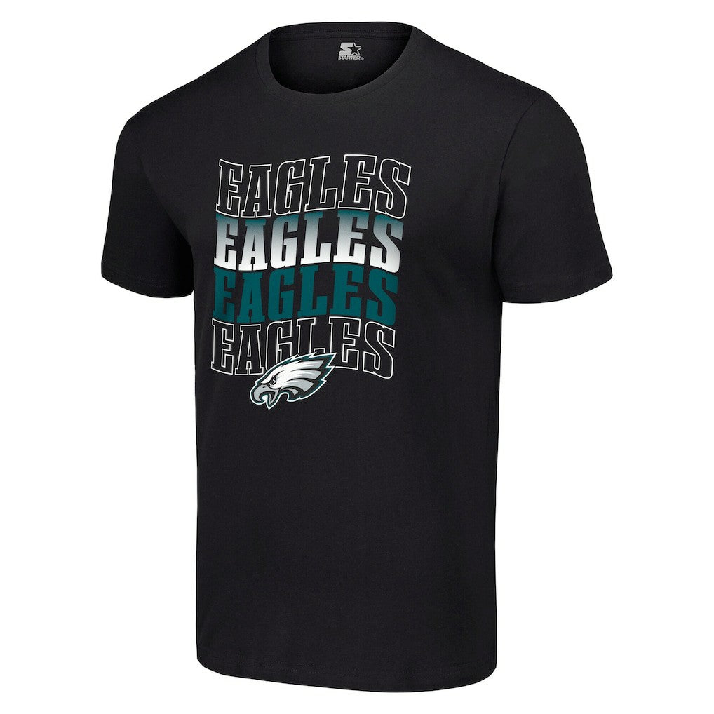 Philadelphia Eagles Starter Four Team Name Logo T-Shirt - Black T-shirts