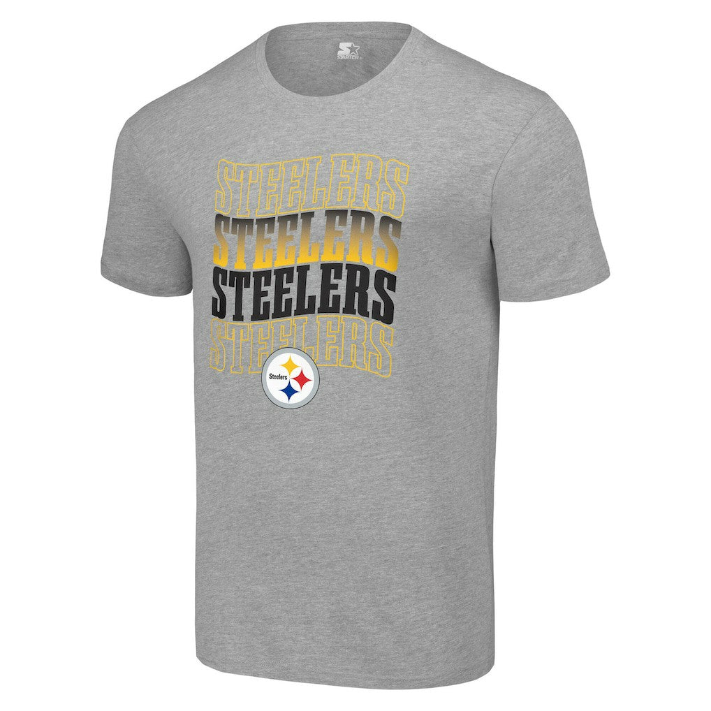 Pittsburgh Steelers Starter Four Team Name Logo T-Shirt - Heather Gray T-shirts