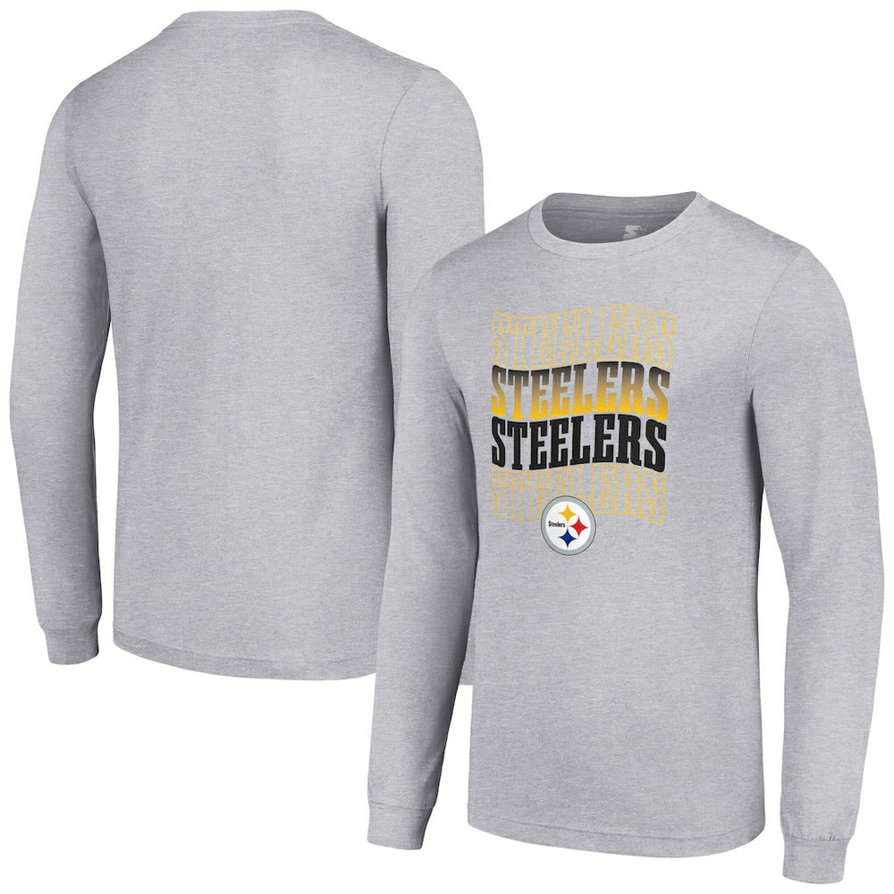 Pittsburgh Steelers Starter Team Name Graphic Long Sleeve T-Shirt - Heather Gray T-shirts