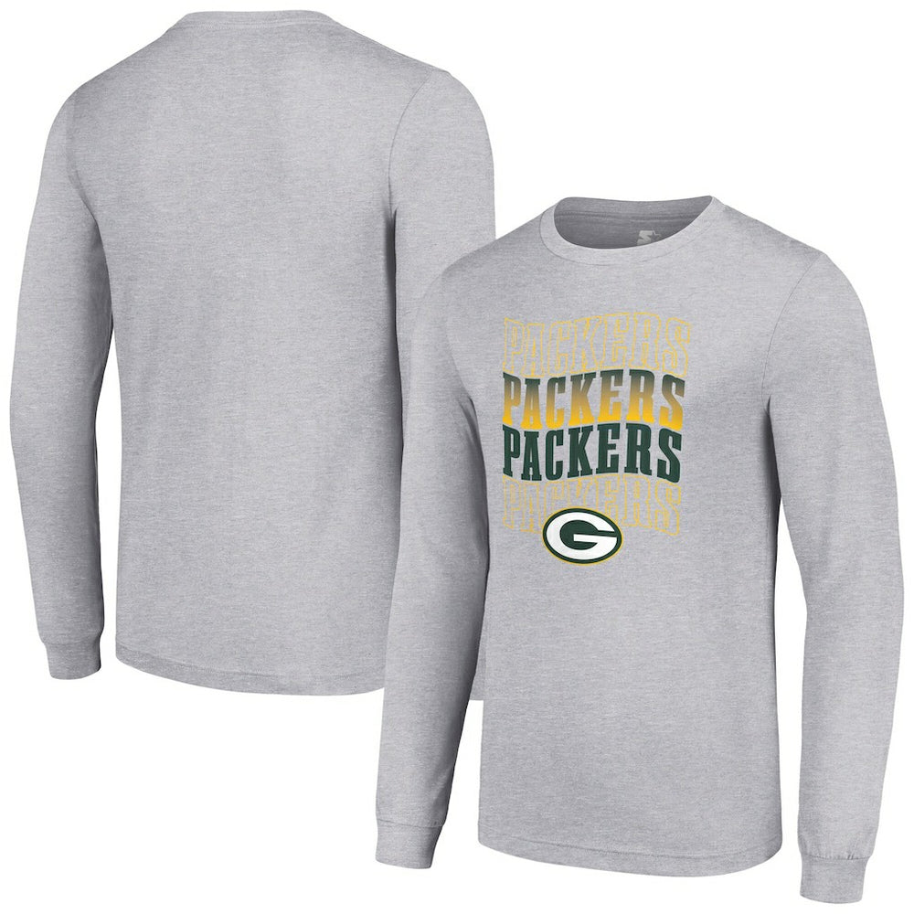 Green Bay Packers Starter Team Name Graphic Long Sleeve T-Shirt - Heather Gray T-shirts